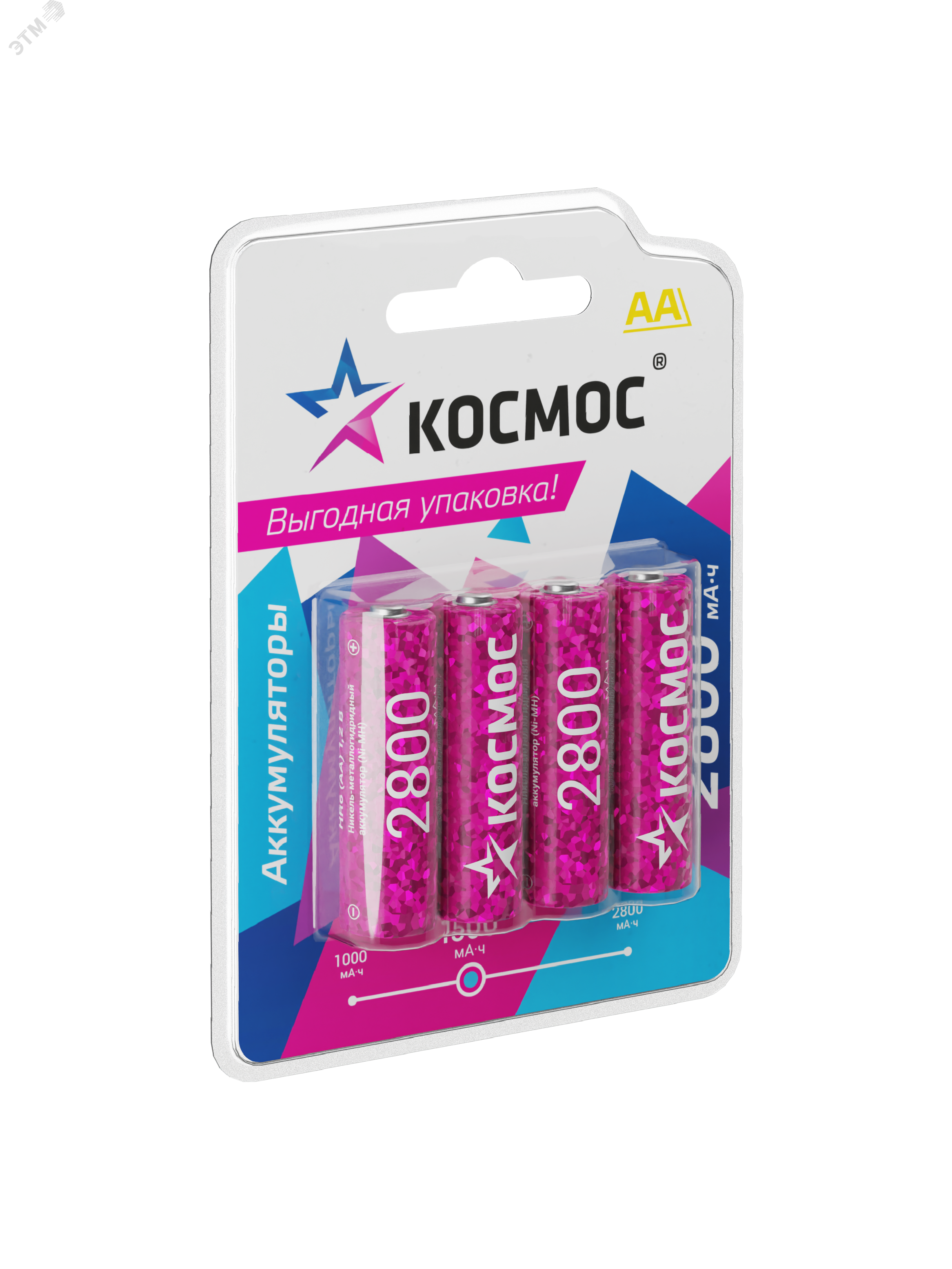 Батарейка аккумуляторная АА 2800 мАч блистер 4 шт KOCR6NIMH2800mAh4BL Космос