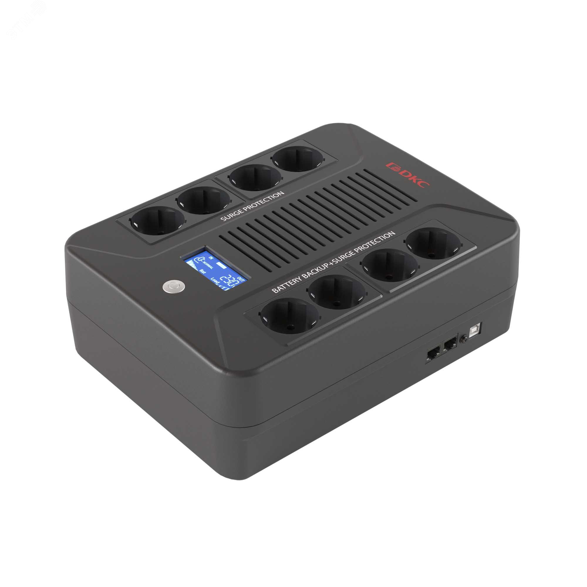 Источник бесперебойного питания line-interactive, Инфо ПДУ (Info PDU), 1000 ВА/600 Вт, 1/1,8xSchuko, LCD, 1x9Aч INFOPDU1000LCD DKC