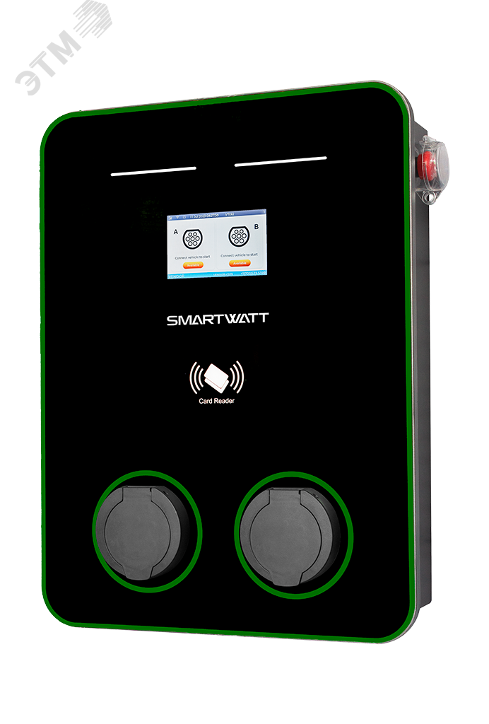 Зарядная станция для электромобиля SMARTWATT EVC, 44 кВт, коммерческая OCPP 1.6J, переменный ток, 3 фазы 380 В, два поста по 22 кВт 32 А, розетки Type2, IP54 EVC AC 44K 3P CO2 Type2 SMARTWATT