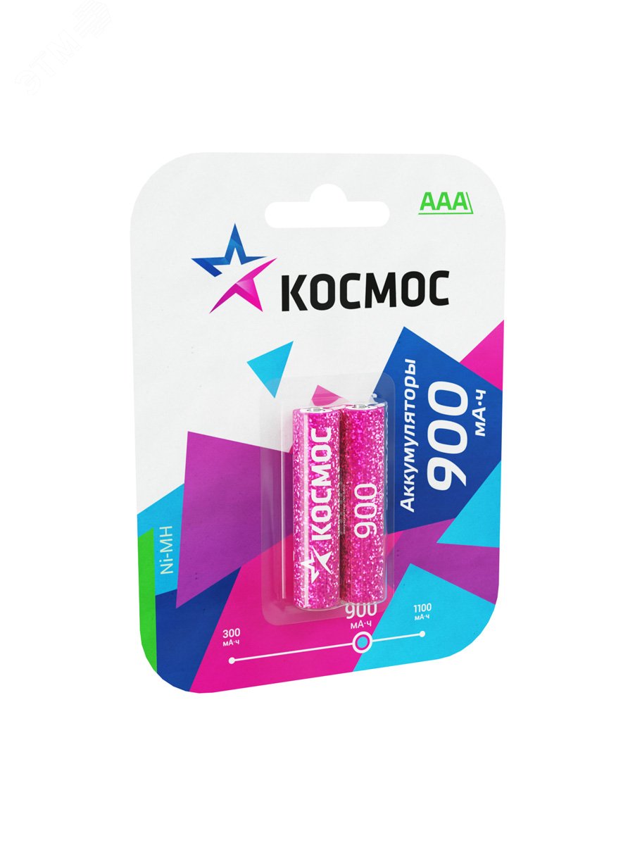 Батарейка аккумуляторная ААА 900 мАч блистер 2 шт KOCR03NIMH(900MAH) Космос