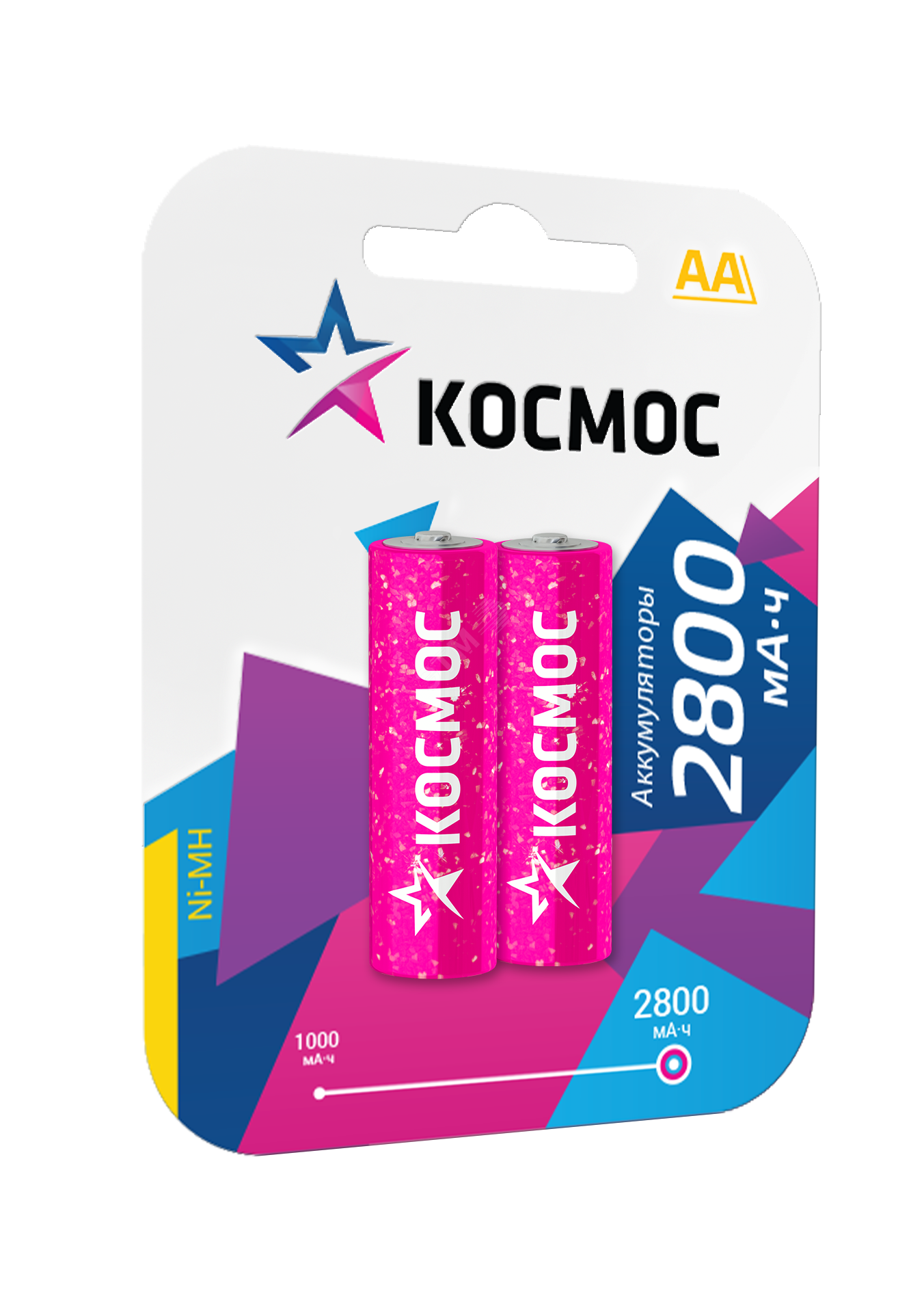 Батарейка аккумуляторная АА 2800 мАч блистер 2 шт KOCR6NIMH2800MAH2BL Космос